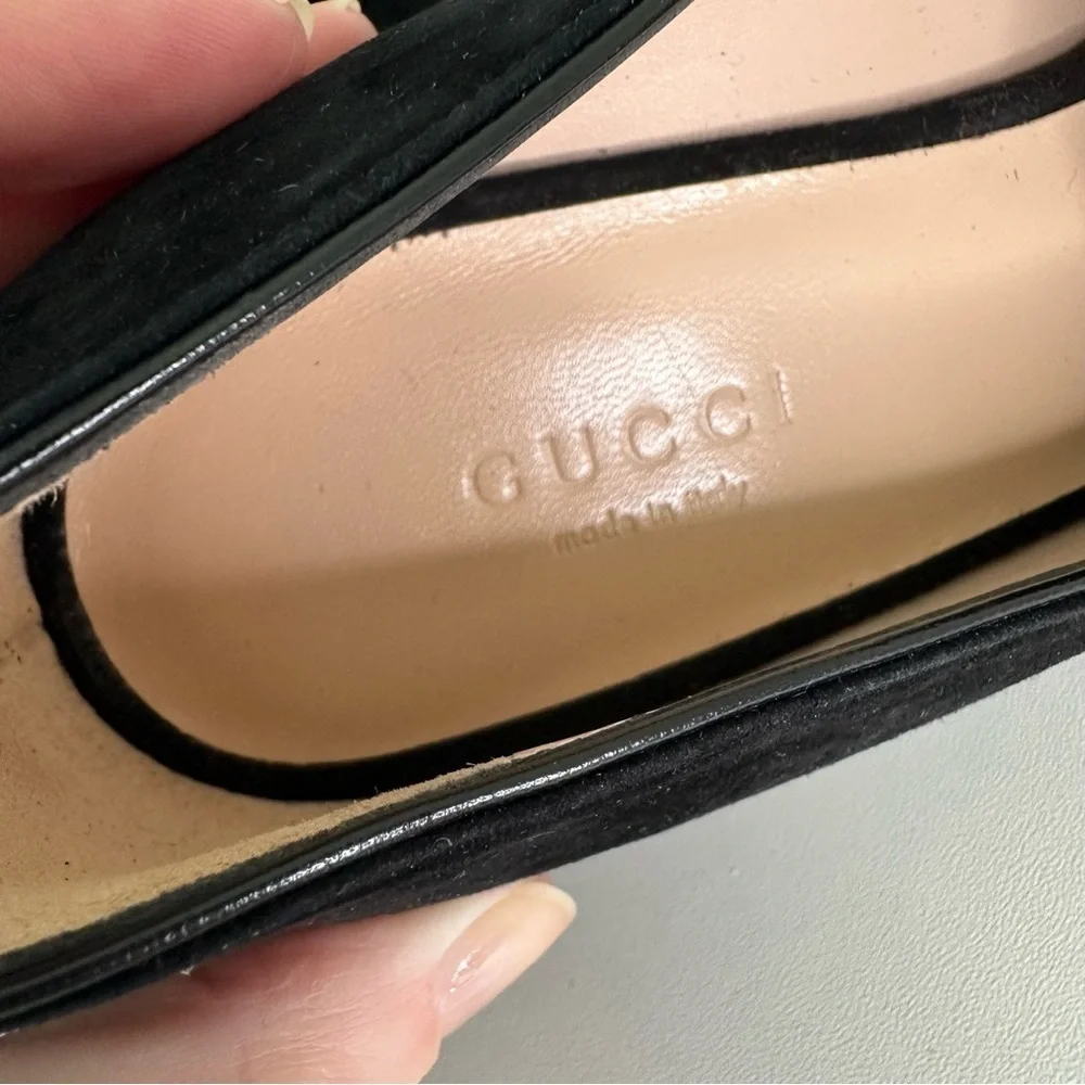 Gucci GG Marmont Pumps Black Suede Kid Scamosciato Block Heel Logo Loafers 36.5 - Picture 6 of 9